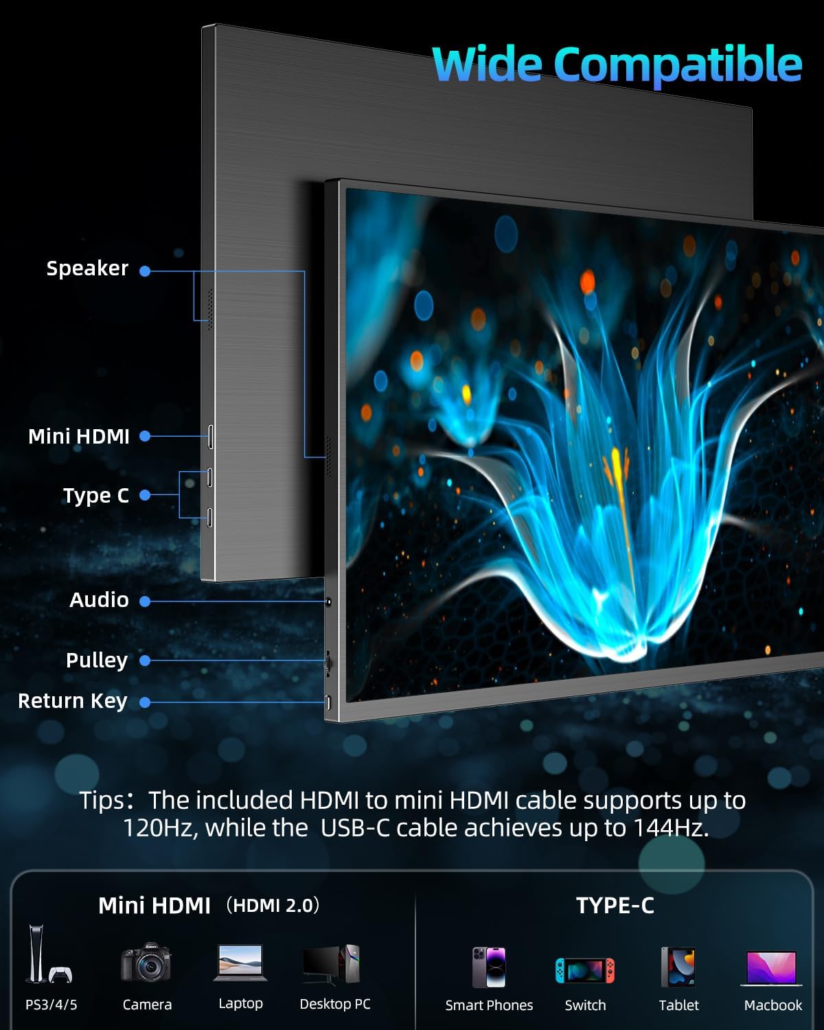 UPERFECT 18" 2K 144Hz QLED Portable Gaming Monitor - Excellent Condition