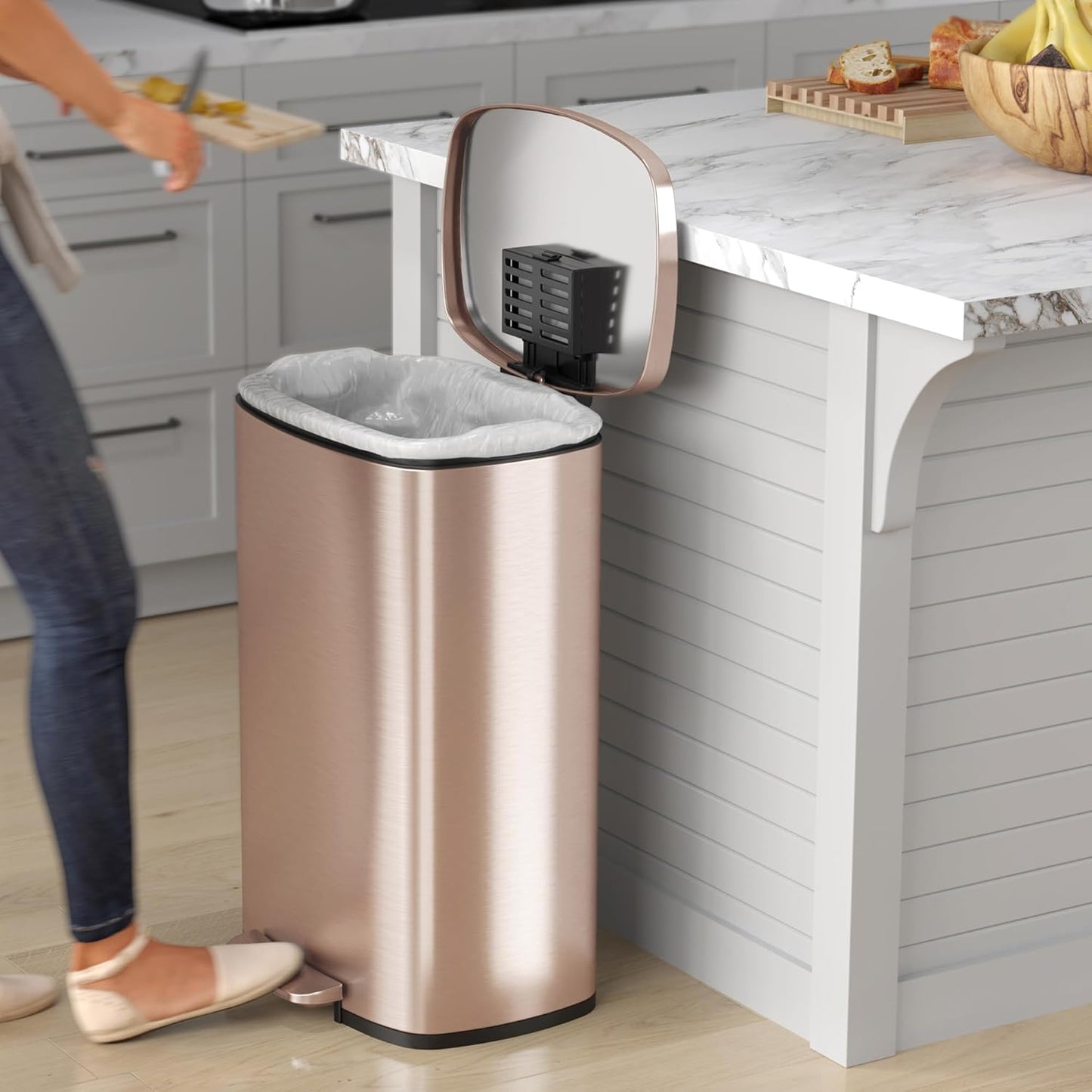 iTouchless SoftStep 13.2 Gallon Trash Can – Rose Gold, Odor Filter, Step Pedal - Good Condition