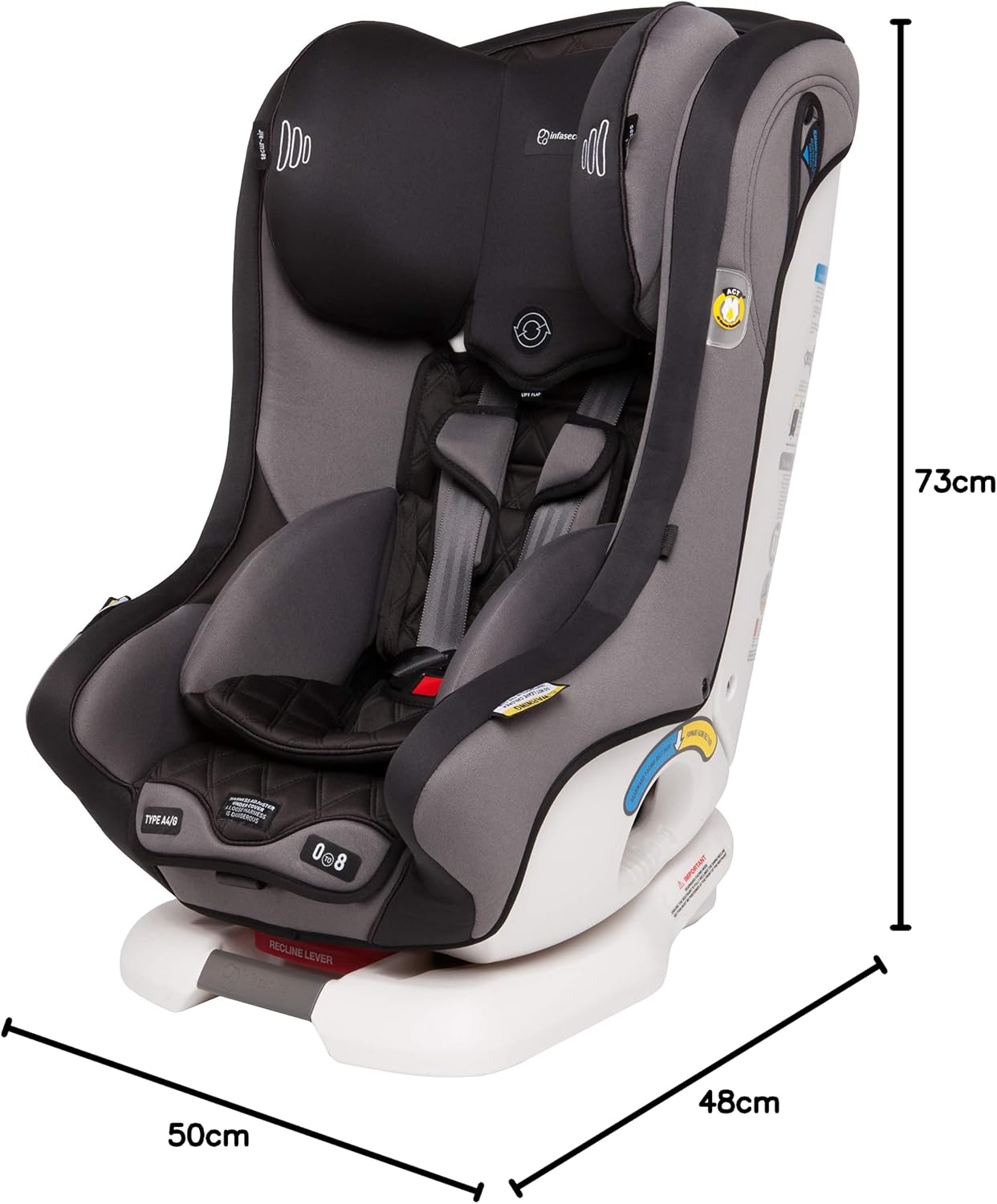 InfaSecure Achieve Premium Convertible Car Seat Night - Newborn to 8 Years - Excellent Condition