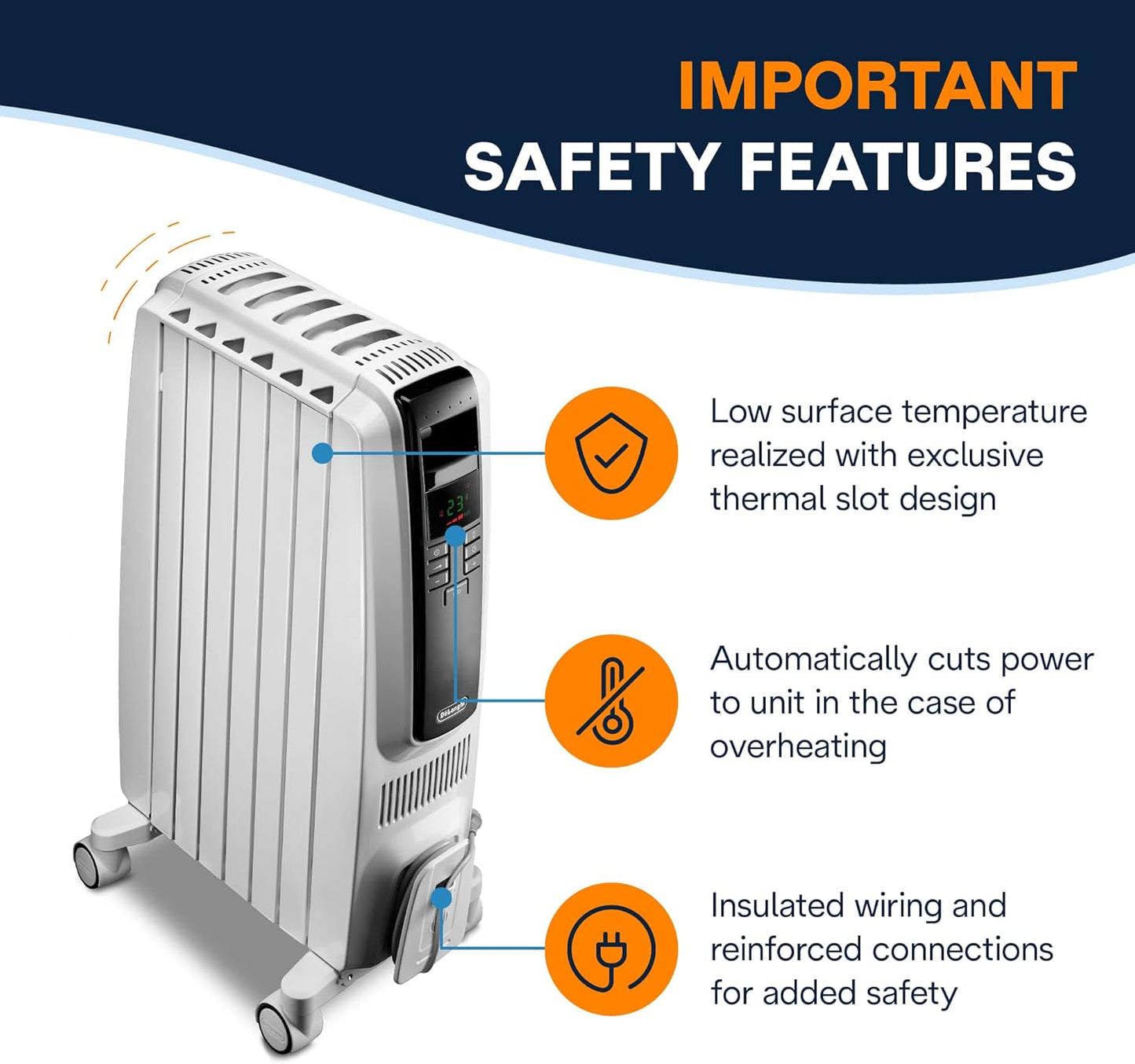 DeLonghi 11-Fin Oil Filled Radiator Heater with Digital Timer & LED Display - New Condition