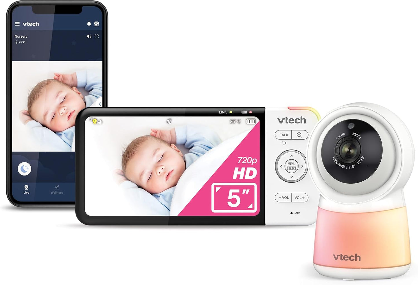 VTech RM5754HDV2 5” Smart HD Video Baby Monitor - New Condition