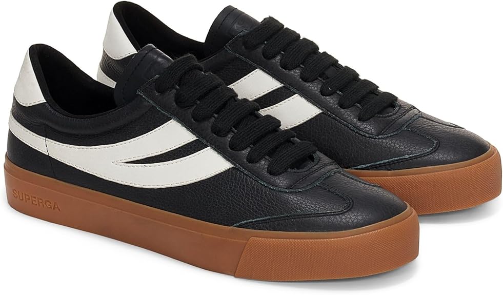 Superga 4834 Club S Swallow Leather Unisex Sneakers – White Black Gum (US 10) - New Condition