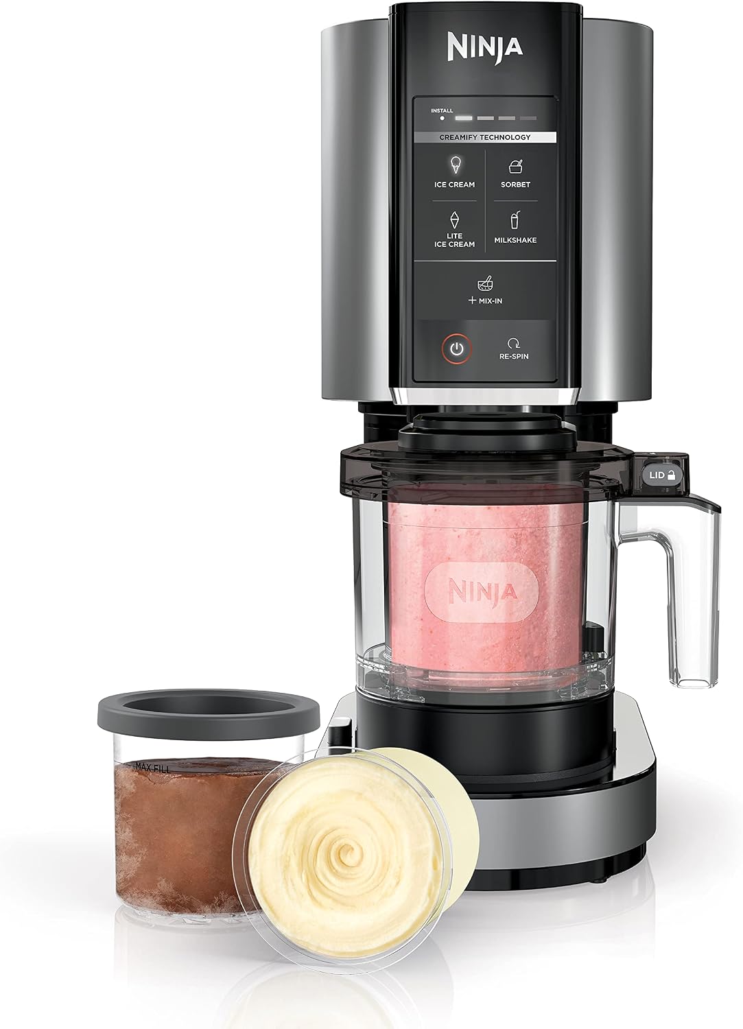 Ninja CREAMi Ice Cream Maker – Frozen Dessert Machine, 5 Programs, 3 x 470mL Tubs, Cloud Silver - Excellent Condition