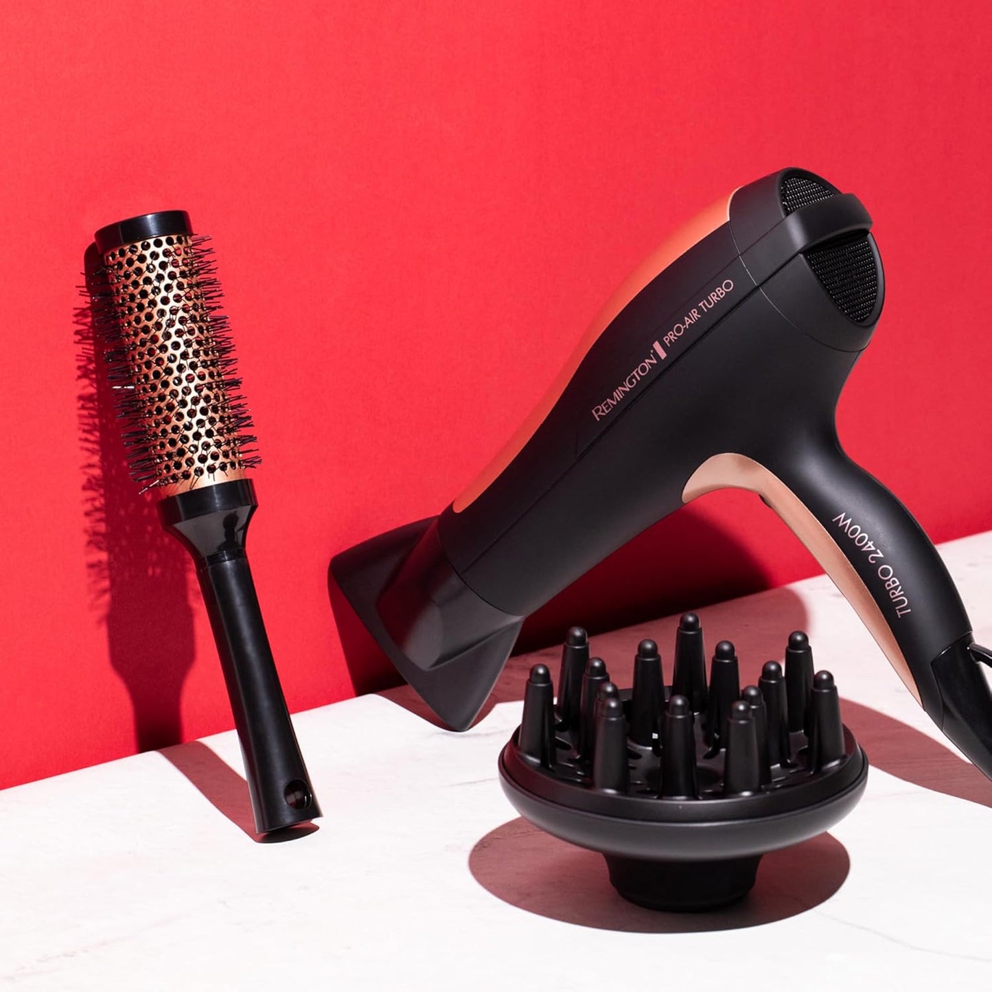 Remington Pro-Air Turbo D5220AU 2400W Hair Dryer (AU Plug) – Ceramic & Ionic Technology, Diffuser & Round Brush Included - Good Condition