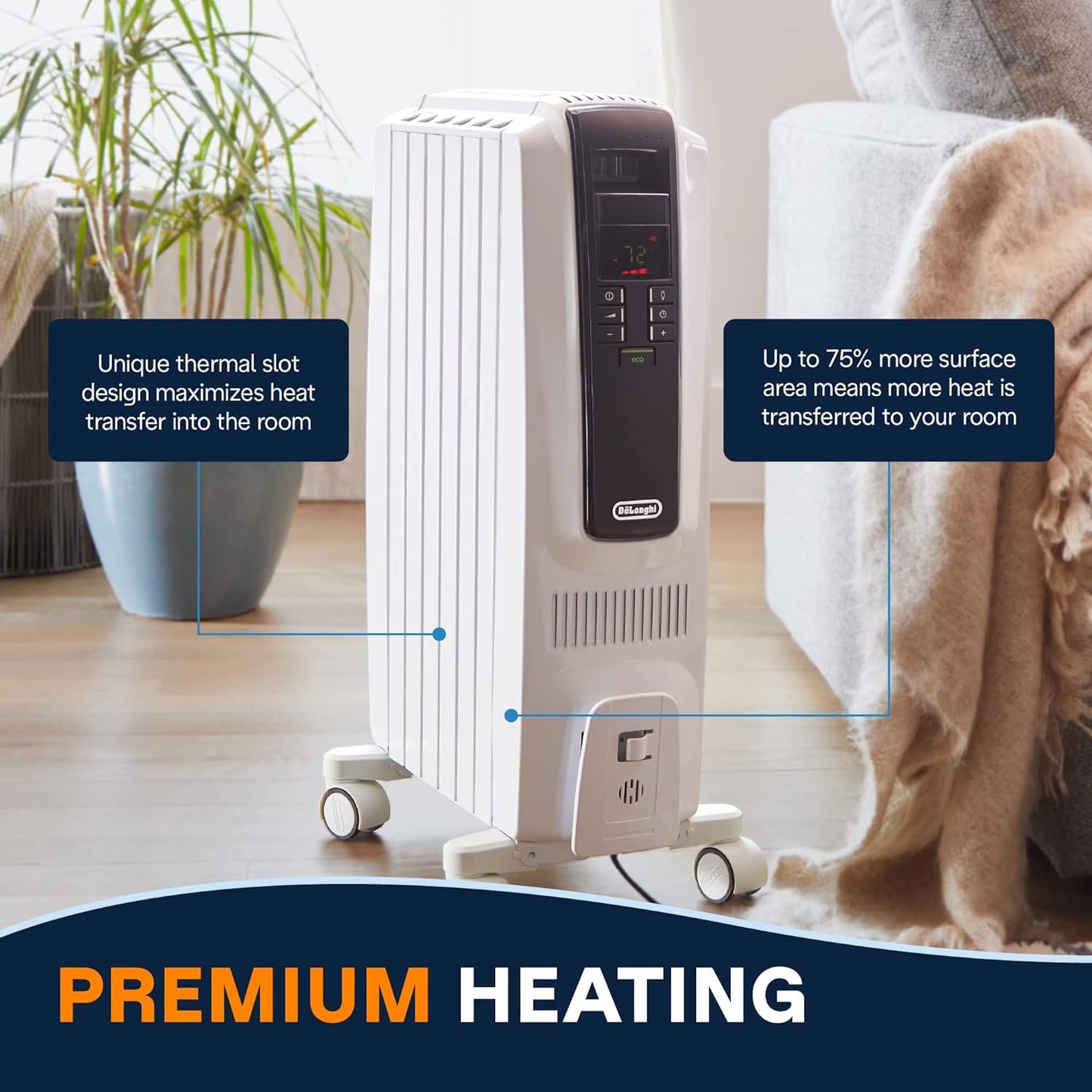DeLonghi 11-Fin Oil Filled Radiator Heater with Digital Timer & LED Display - New Condition