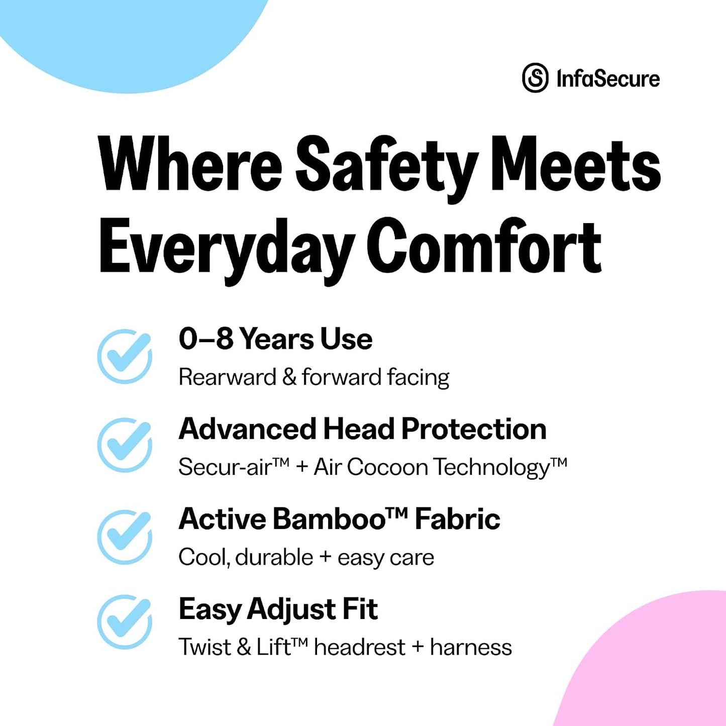 InfaSecure Achieve Premium Convertible Car Seat Night - Newborn to 8 Years - Excellent Condition