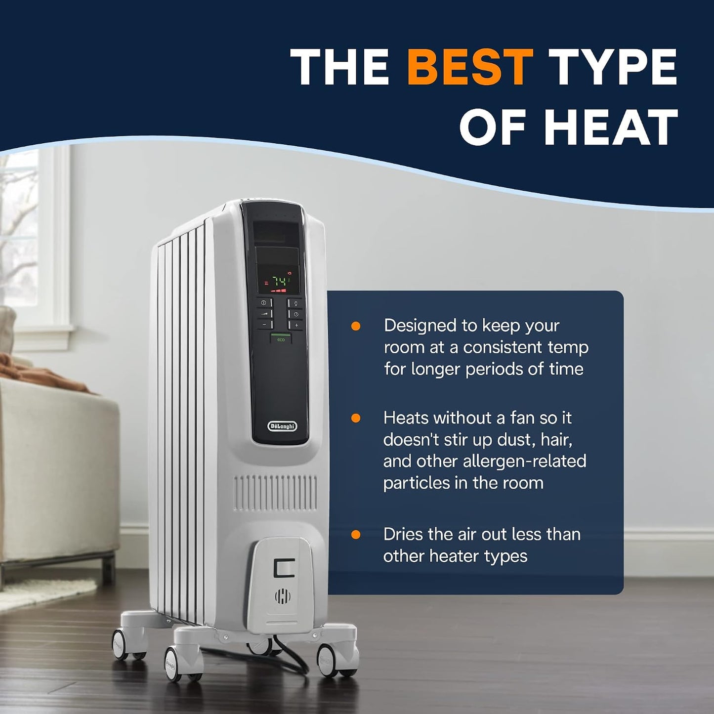 DeLonghi 11-Fin Oil Filled Radiator Heater with Digital Timer & LED Display - New Condition