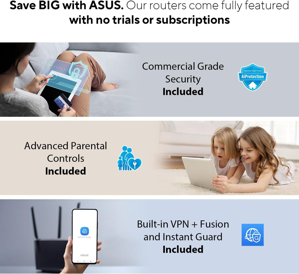 ASUS RT-BE88U Dual-Band WiFi 7 Router – 7200Mbps, Dual 10G Ports, 2.5G Ethernet, AiMesh & Advanced Network Security - New Condition