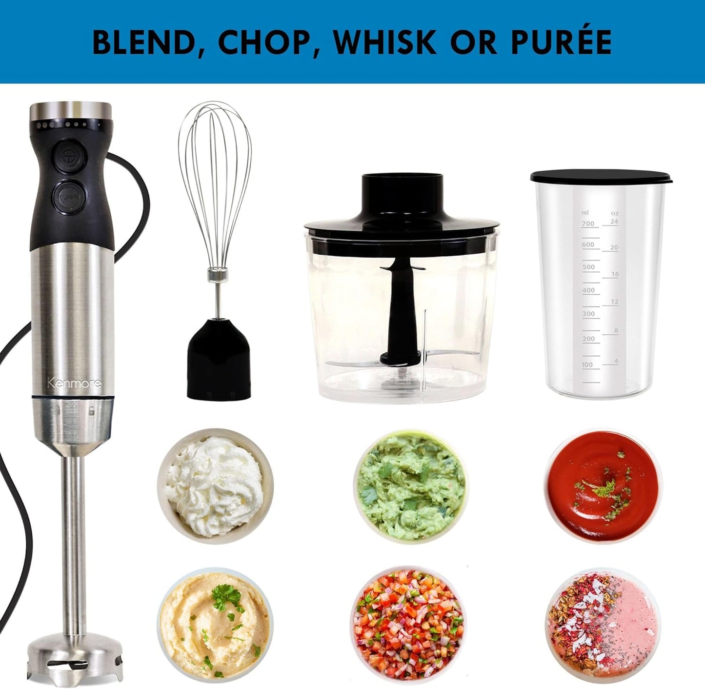 Kenmore Immersion Blender, Variable Speed Multifuctional Blender, Handheld Stick Blender, 4-in-1 - New Condition