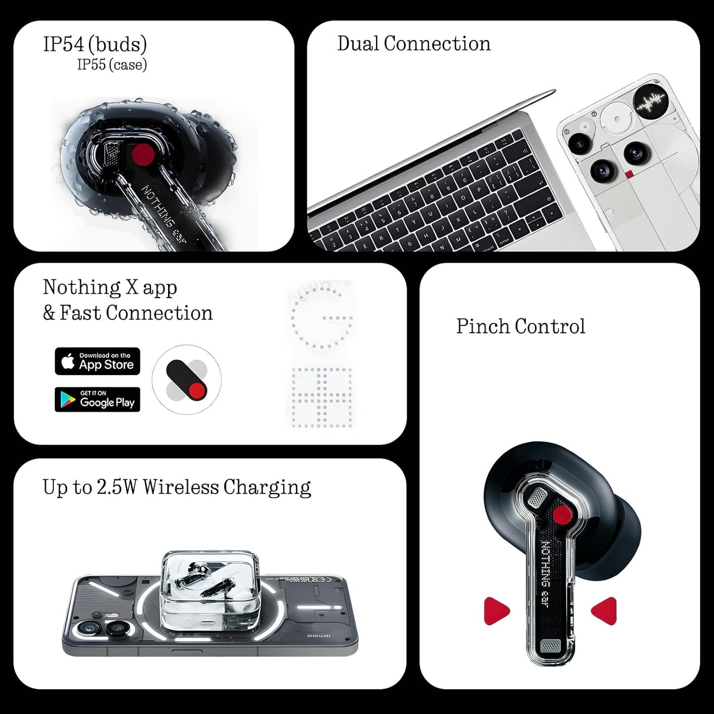 Nothing Ear Wireless Earbuds with Smart ANC & ChatGPT Integration - Black - Excellent Condition