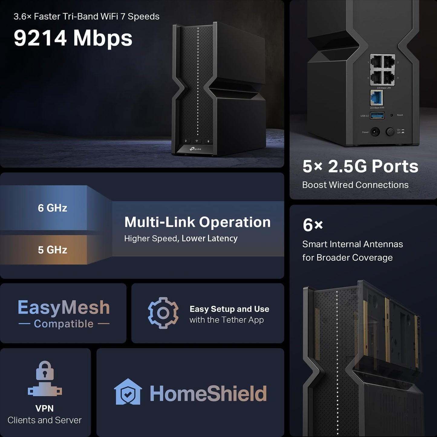 TP-Link Archer BE550 BE9300 Tri-Band Wi-Fi 7 Router - New Condition