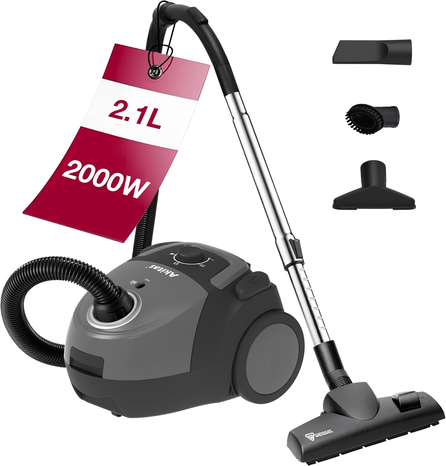 Akitas C5 2000W Bagged Cylinder Vacuum Cleaner with HEPA Filter - New Condition