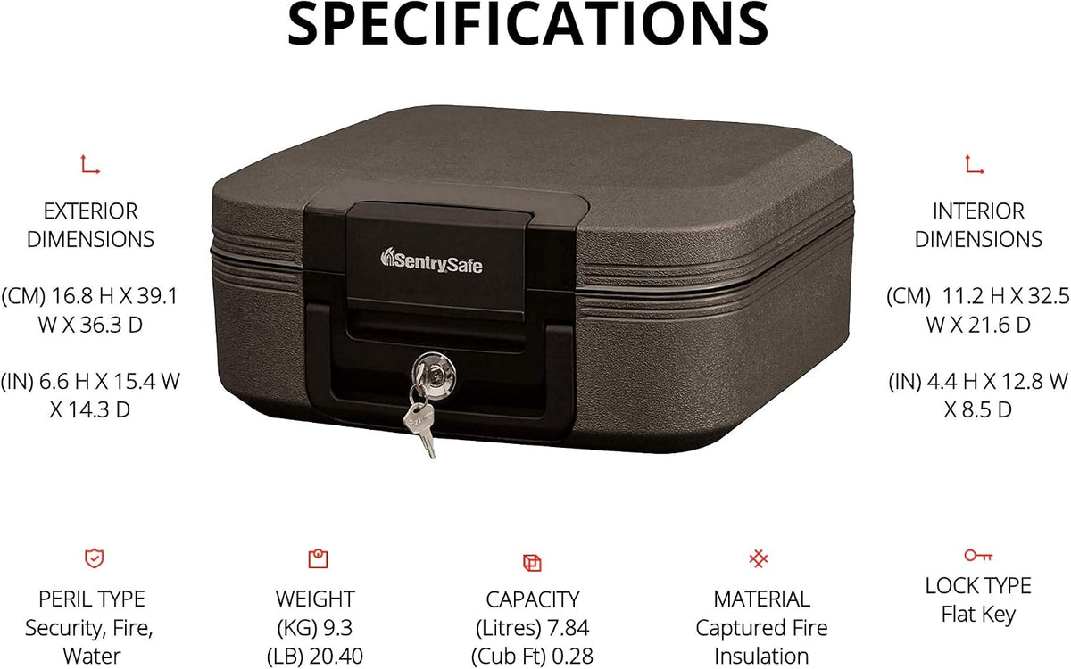 SentrySafe CHW20101 8L Fire & Water Resistant Document Safe Box - New Condition