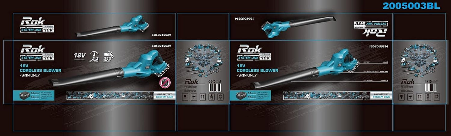 Rok Cordless Leaf Blower Skin-Only 18 V, Black/Blue - New Condition