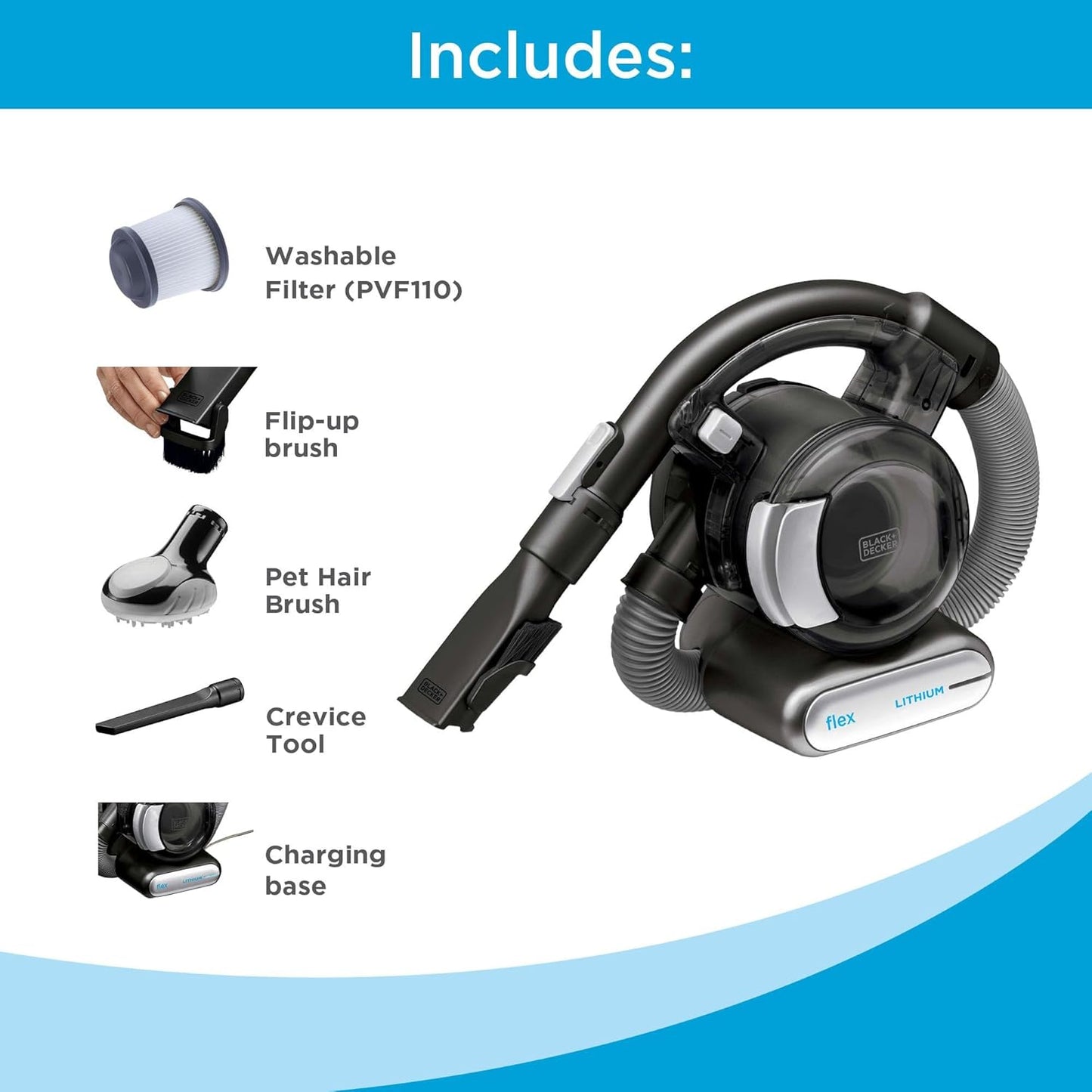 BLACK+DECKER 18V Lithium-Ion Flexi Dustbuster Cordless Handheld Vacuum - New Condition