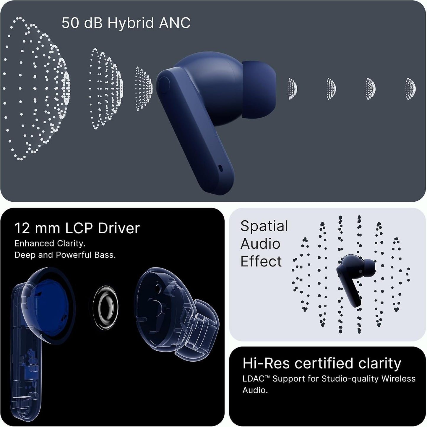 CMF Buds 2 Plus Wireless Earbuds Adaptive Noise Cancelling, Hi-Res Audio, 12mm Drivers Blue - New Condition