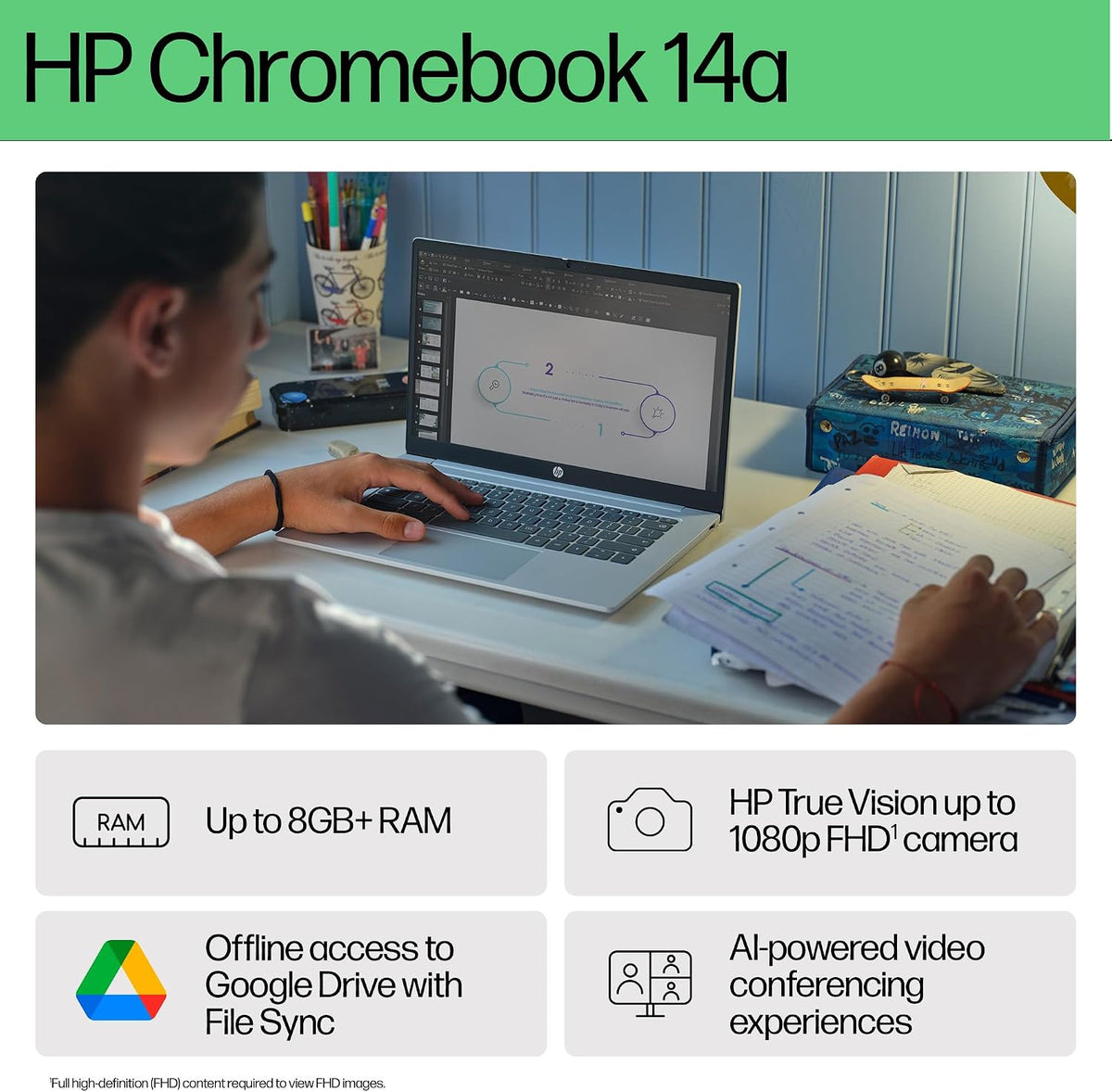 HP Chromebook 14a Touch N100 4GB 64GB eMMC HD Glacier Silver - New Condition