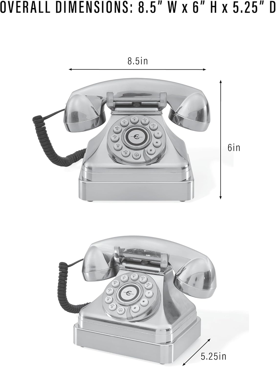 Crosley CR62-BC Kettle Classic Desk Phone with Push Button Technology, Brushed Chrome - New Condition