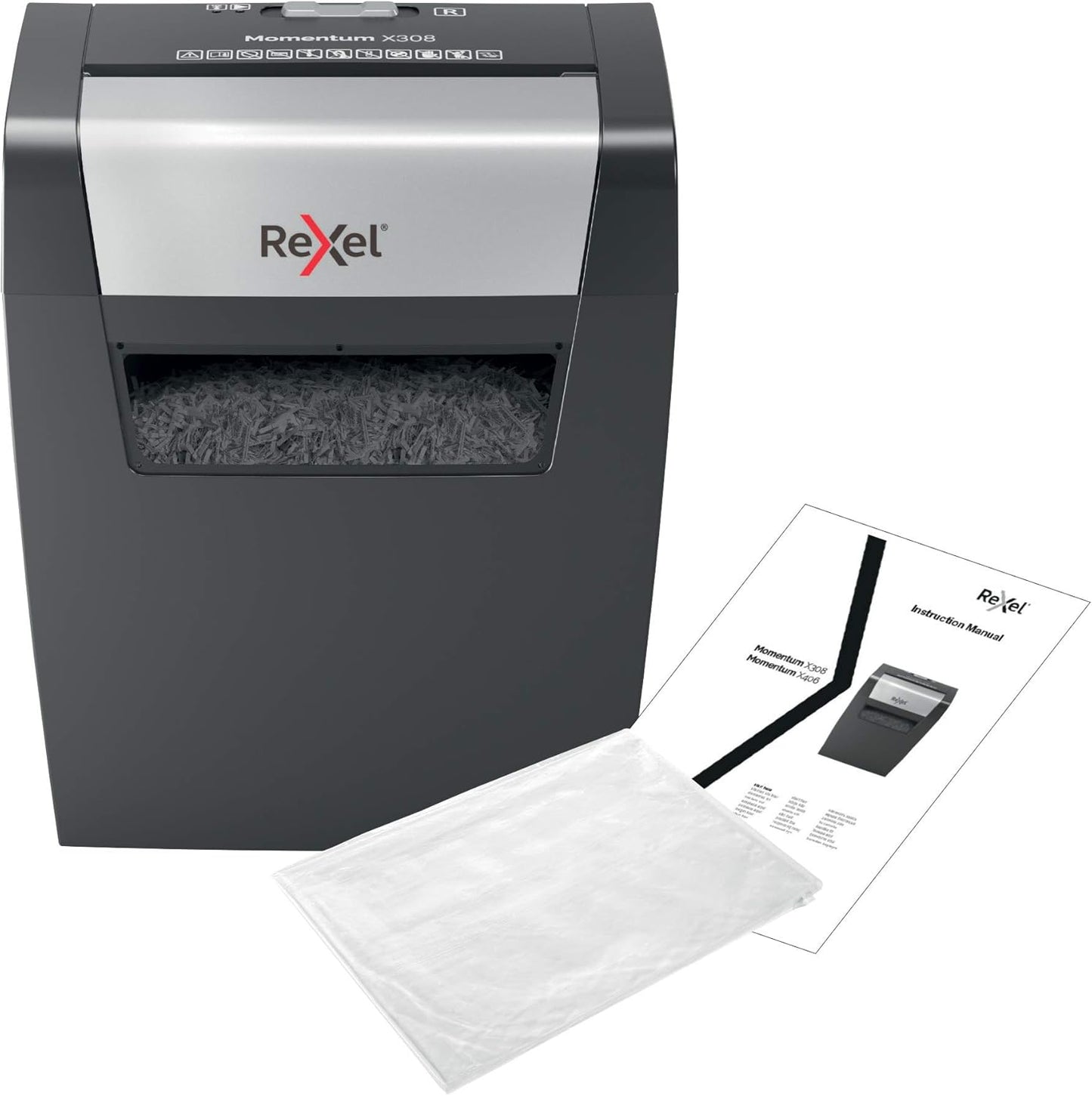 Rexel Momentum X308 Cross Cut Paper Shredder 15L Bin – Black - Excellent Condition