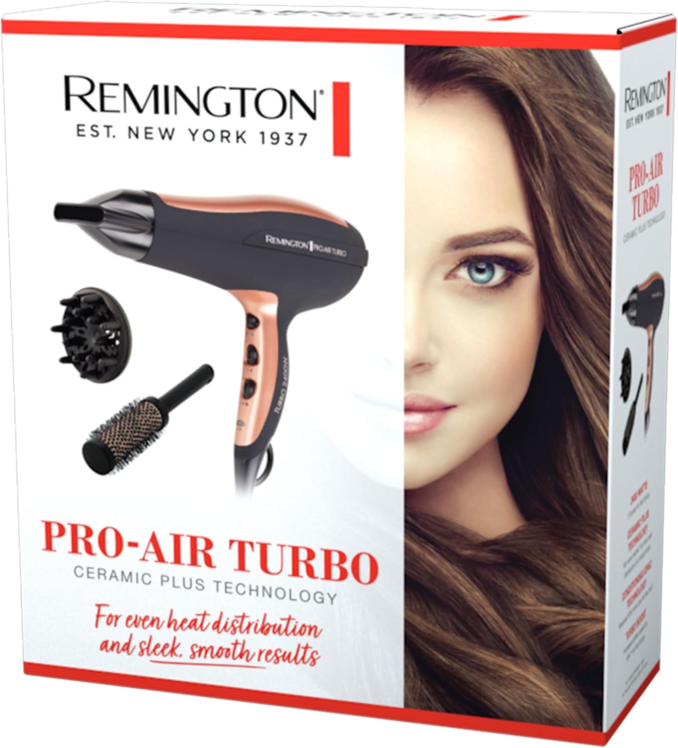 Remington Pro-Air Turbo D5220AU 2400W Hair Dryer (AU Plug) – Ceramic & Ionic Technology, Diffuser & Round Brush Included - Good Condition