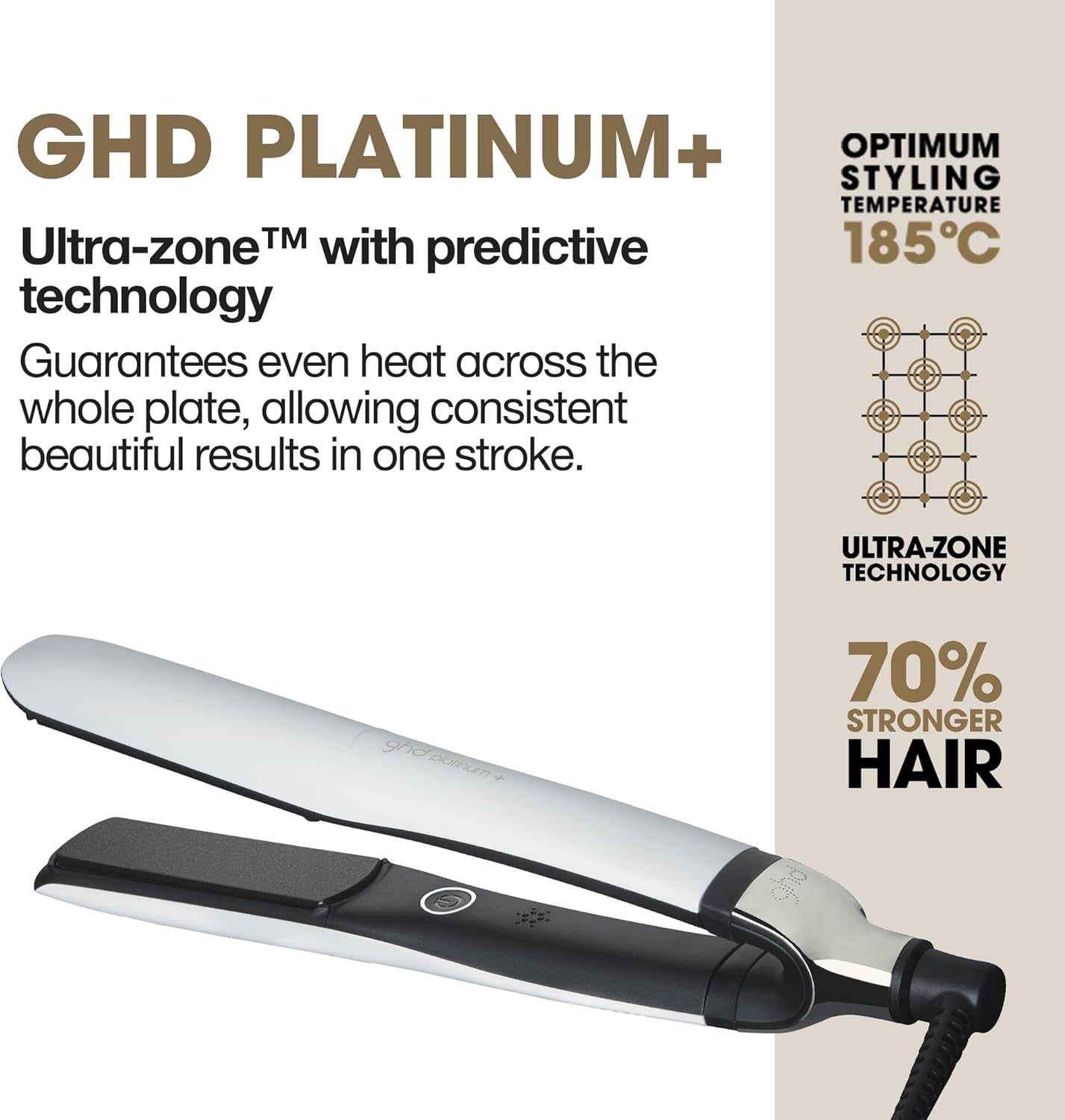 ghd platinum+ Hair Straightener, A Smarter Hair Straightening and Curling Tool For Stronger Hair And Colour Protection - New Condition