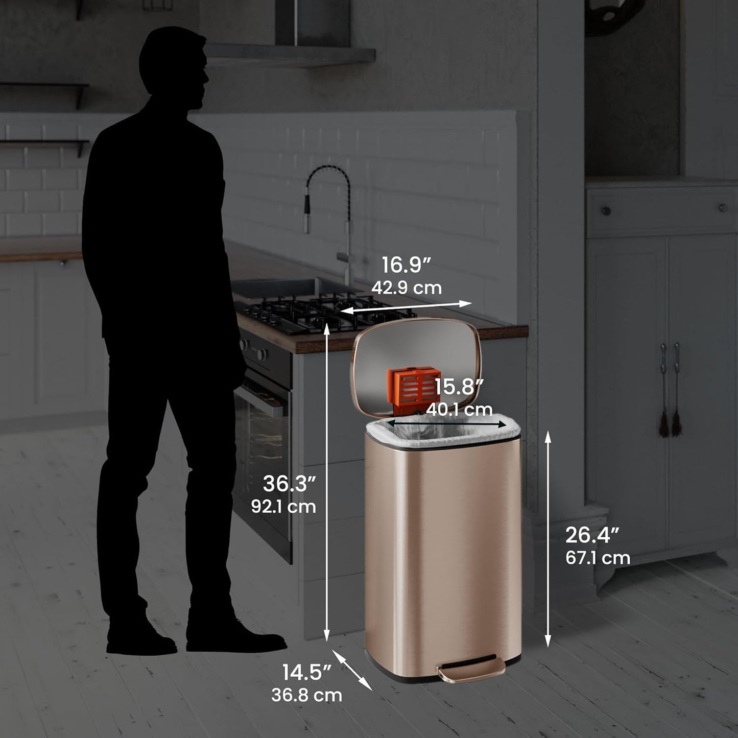 iTouchless SoftStep 13.2 Gallon Trash Can – Rose Gold, Odor Filter, Step Pedal - Good Condition