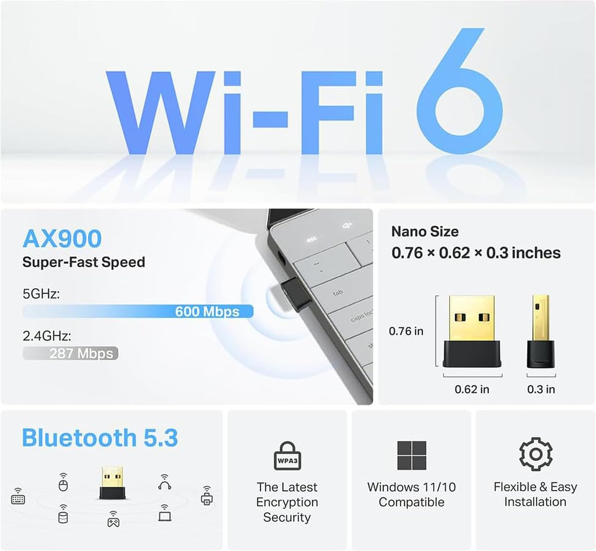 TP-Link Archer TX10UB Nano AX900 Wi-Fi 6 & Bluetooth 5.3 USB Adapter - New Condition