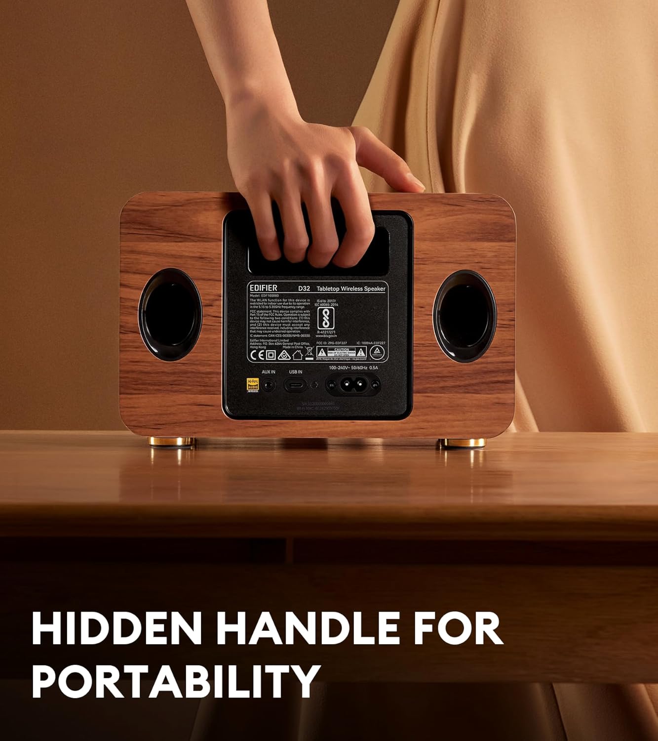 Edifier D32 Wireless Tabletop Bookshelf Speaker with Wi-Fi & Bluetooth – Brown - New Condition