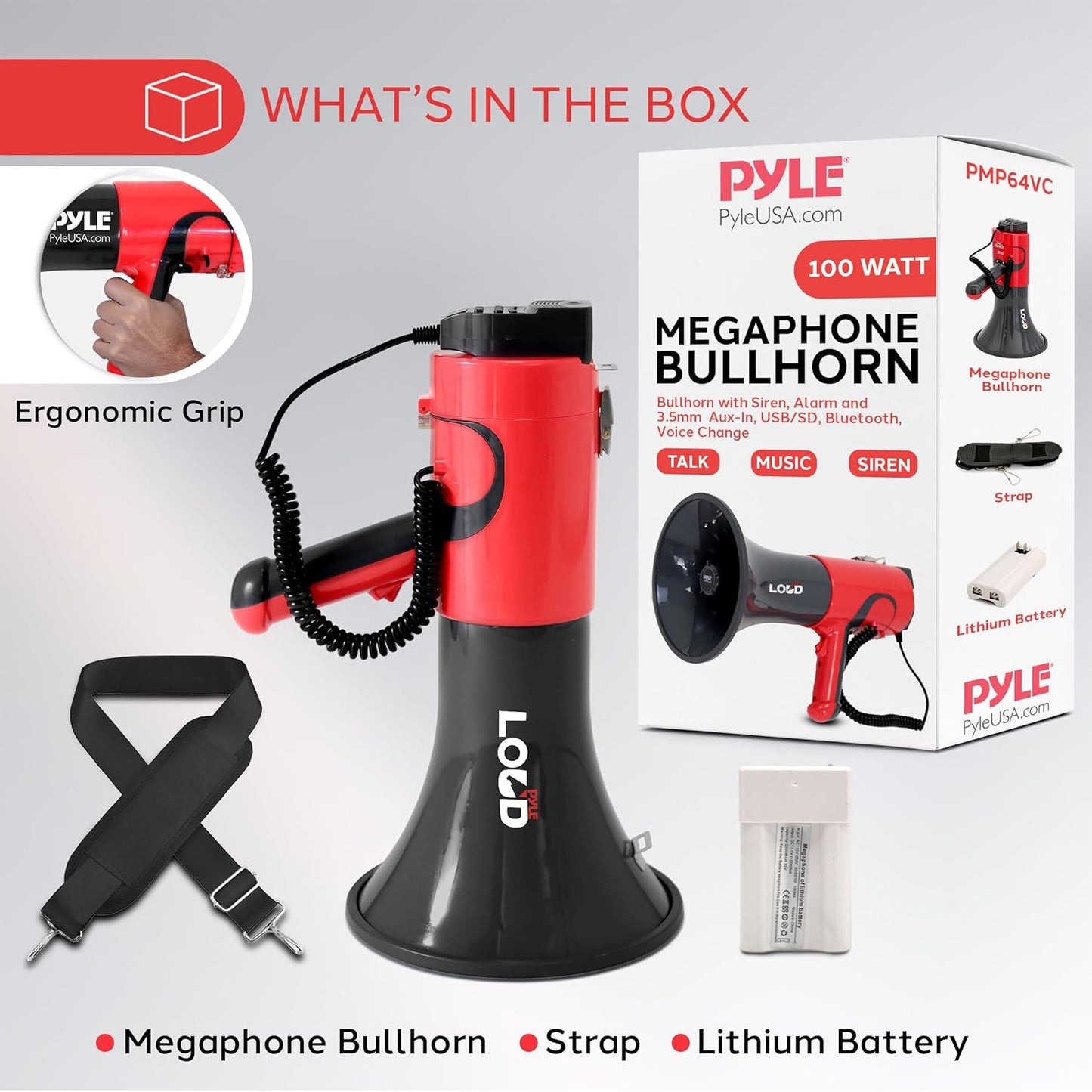 Pyle Portable Megaphone Bullhorn with Bluetooth, 100W PA Speaker - New Condition