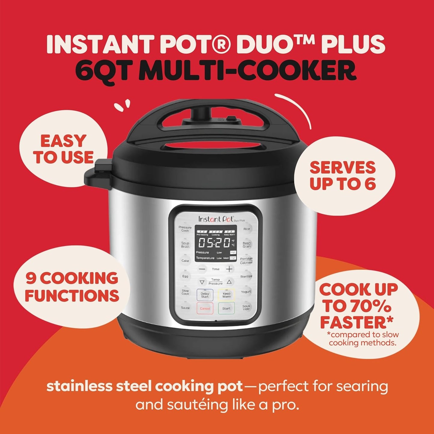 Instant Pot Duo Plus 9-in-1 8L Electric Pressure Cooker with Smart Programs - New Condition