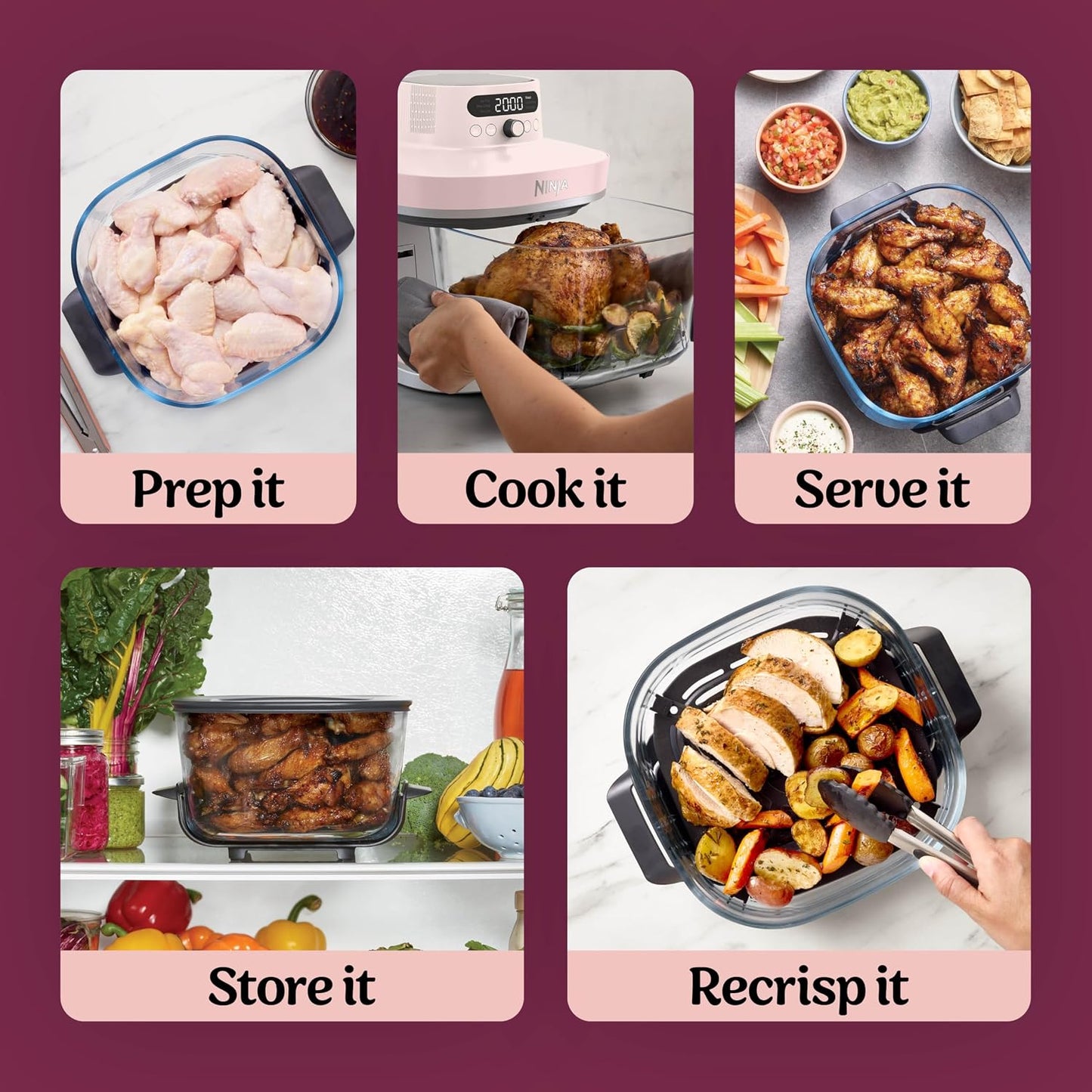 Ninja Crispi Pro AS101PKANZ 5.7L Glass Air Fryer 6-in-1 Pink - Excellent Condition