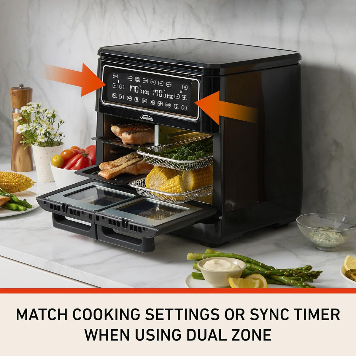 Sunbeam Multi Zone Air Fryer Oven – 11.4L, Dual Zone, AFP6000BK - New Condition