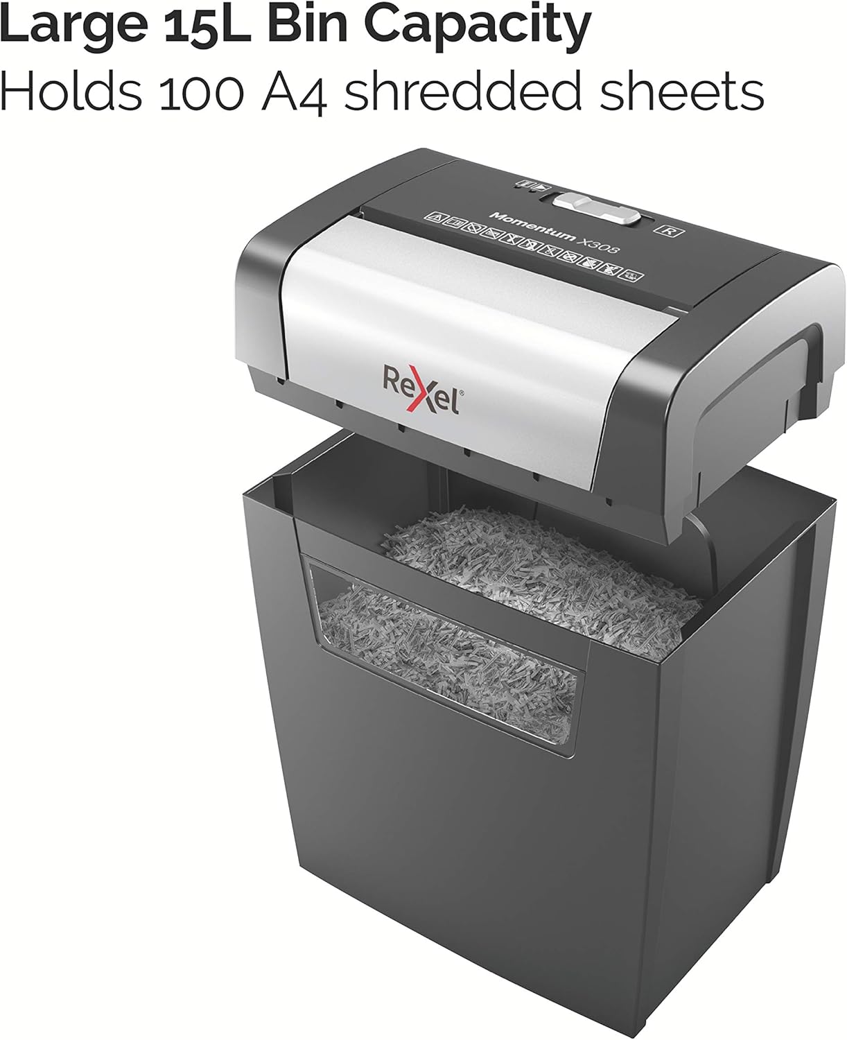 Rexel Momentum X308 Cross Cut Paper Shredder 15L Bin – Black - Excellent Condition