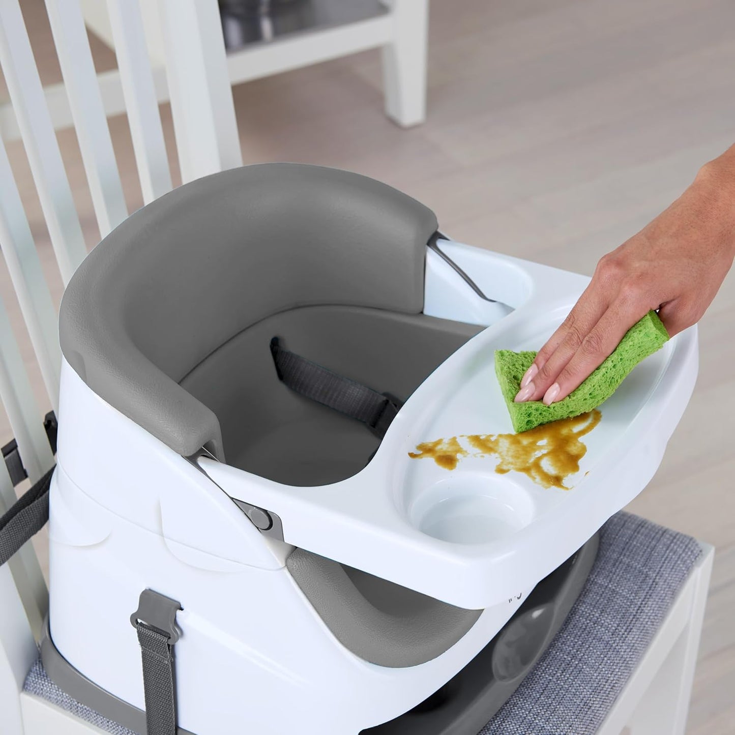 Ingenuity Baby Base 2-in-1 Booster Feeding & Floor Seat with Tray - Slate - New Condition