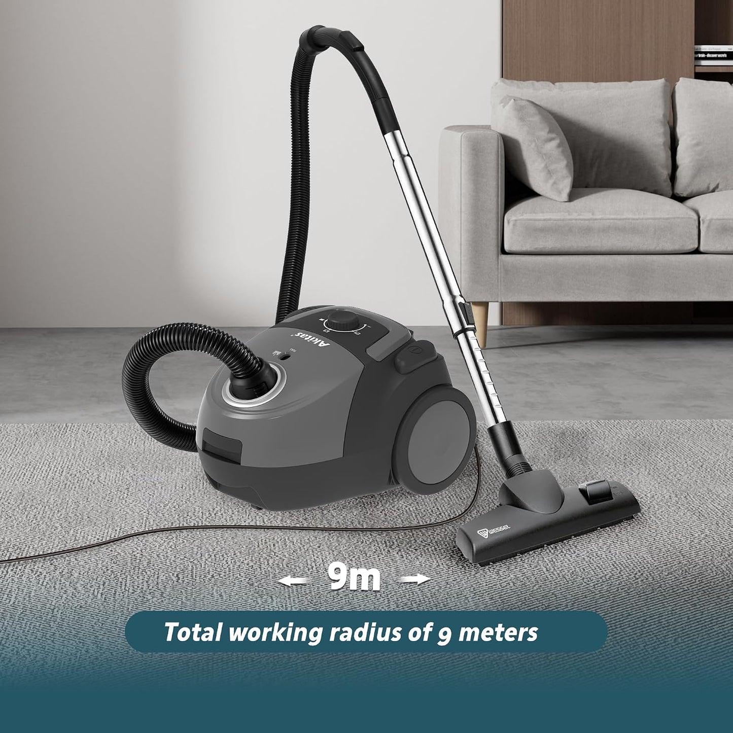 Akitas C5 2000W Bagged Cylinder Vacuum Cleaner with HEPA Filter - New Condition