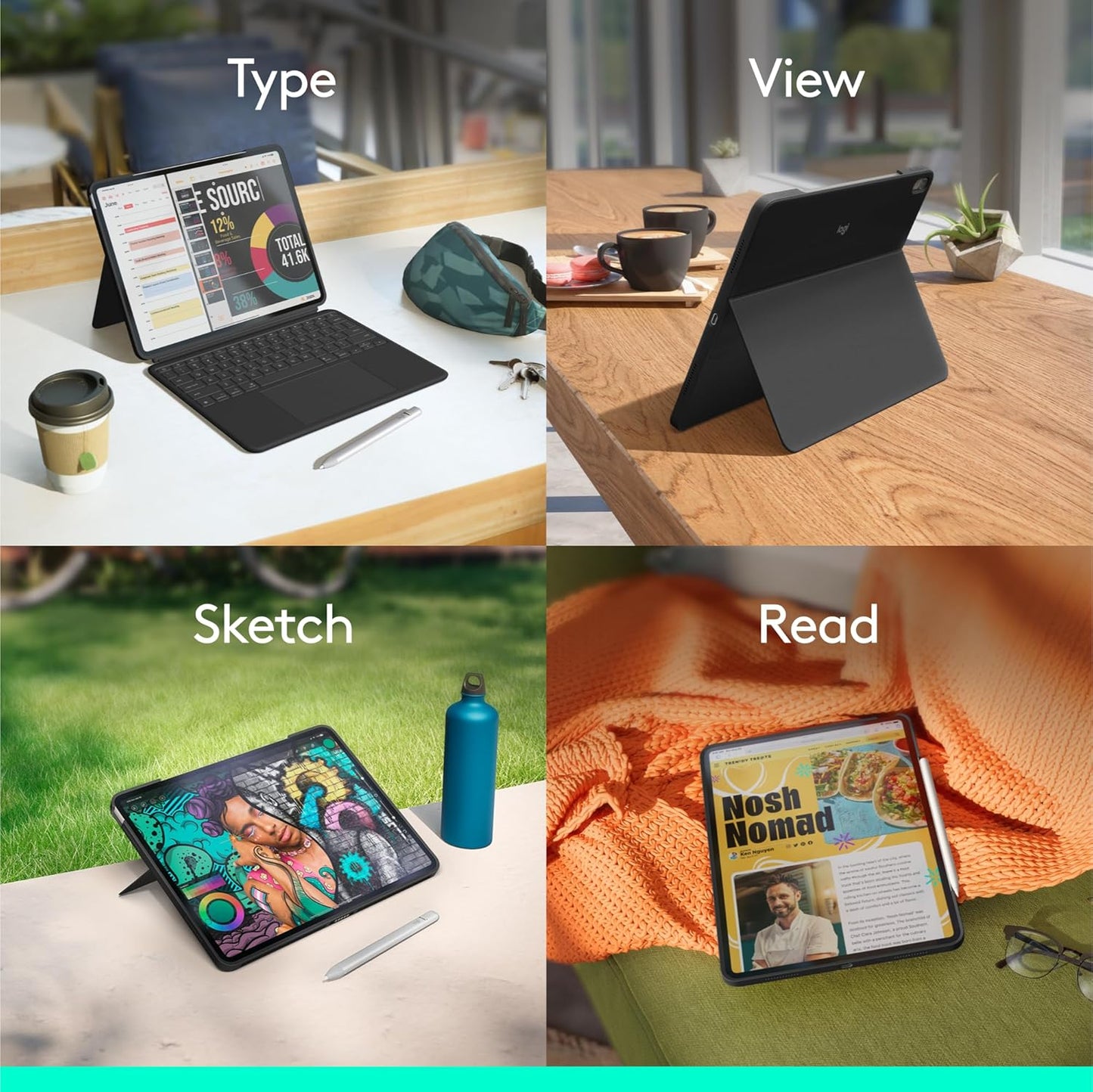 Logitech Combo Touch Detachable Keyboard Case with Trackpad for iPad Air - Excellent Condition