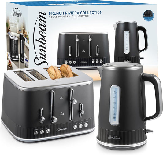 Sunbeam French Riviera Kettle and 4-Slice Toaster Set, Black - New Condition