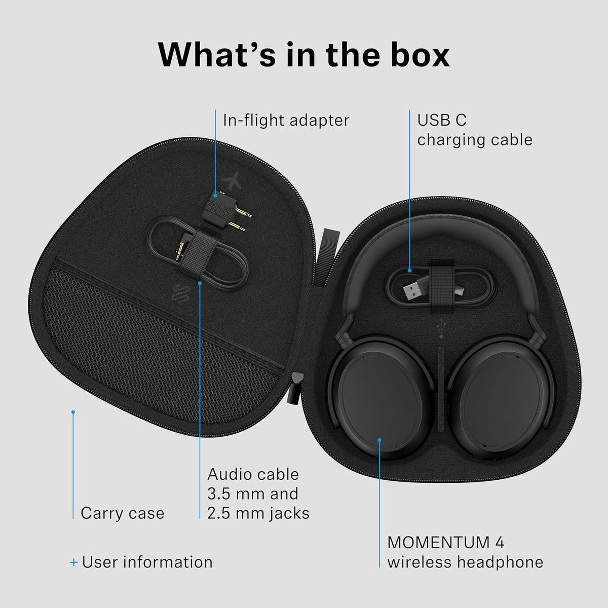 Sennheiser MOMENTUM 4 Wireless Headphones – Black, Adaptive Noise Cancellation, 60-Hour Battery - Excellent Condition