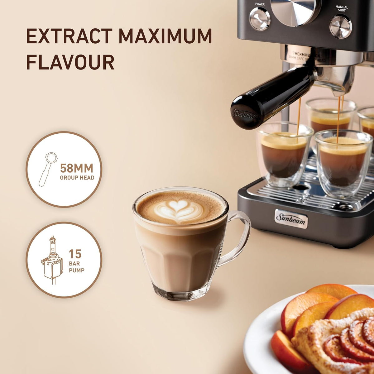 Sunbeam Origins Slimline Espresso Machine – Compact 160mm, Black - Excellent Condition