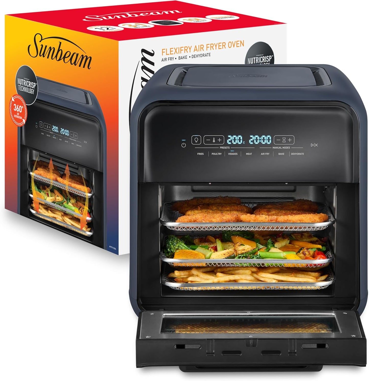 Sunbeam FlexiFry 10L Air Fryer Oven 2000W Digital Controls - Good Condition