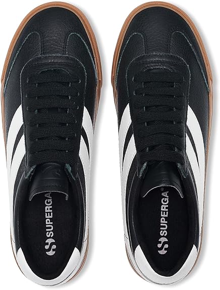 Superga 4834 Club S Swallow Leather Unisex Sneakers – White Black Gum (US 10) - New Condition