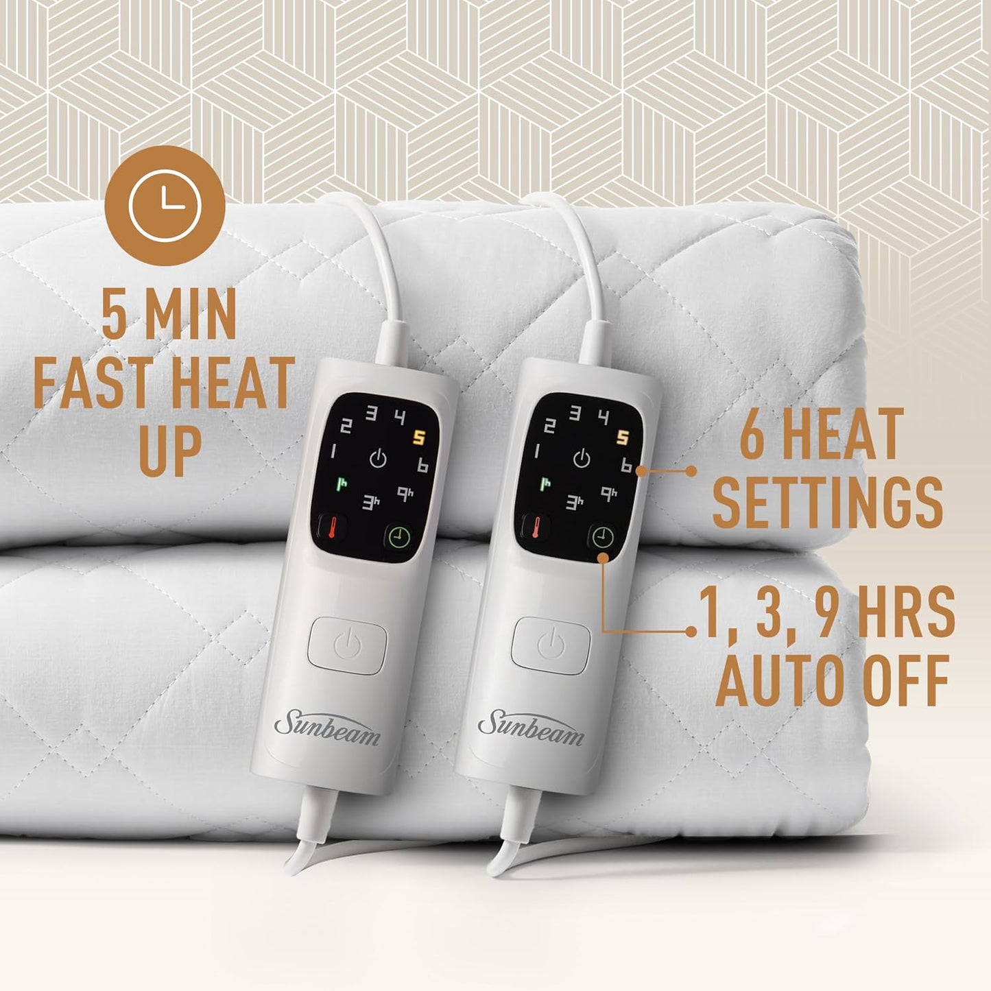 Sunbeam Sleep Perfect Quilted Electric Blanket Queen – Fully Fitted Dual Control - Excellent Condition