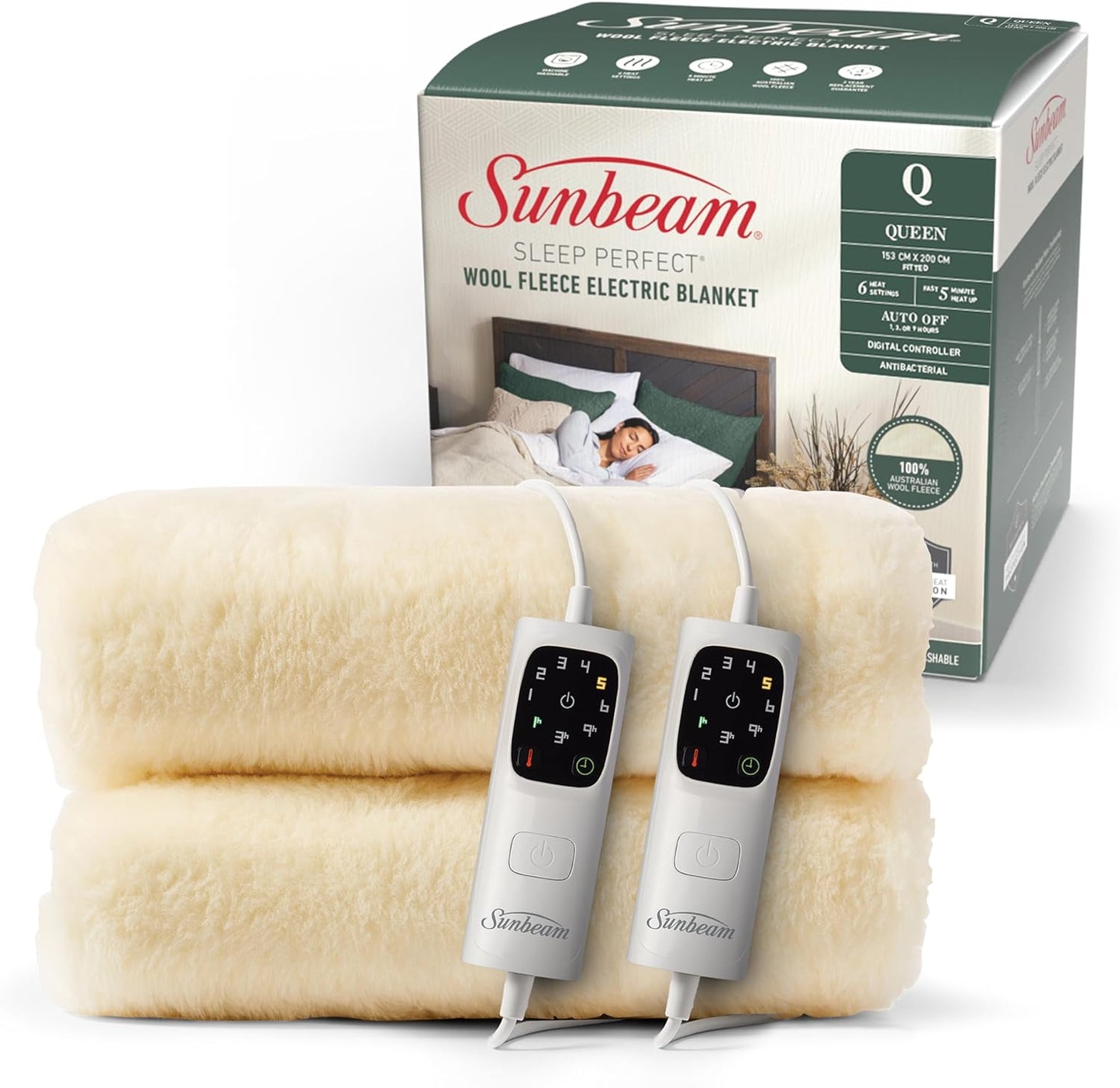 Sunbeam Sleep Perfect Wool Fleece Electric Blanket Queen – 100% Australian Wool - Excellent Condition