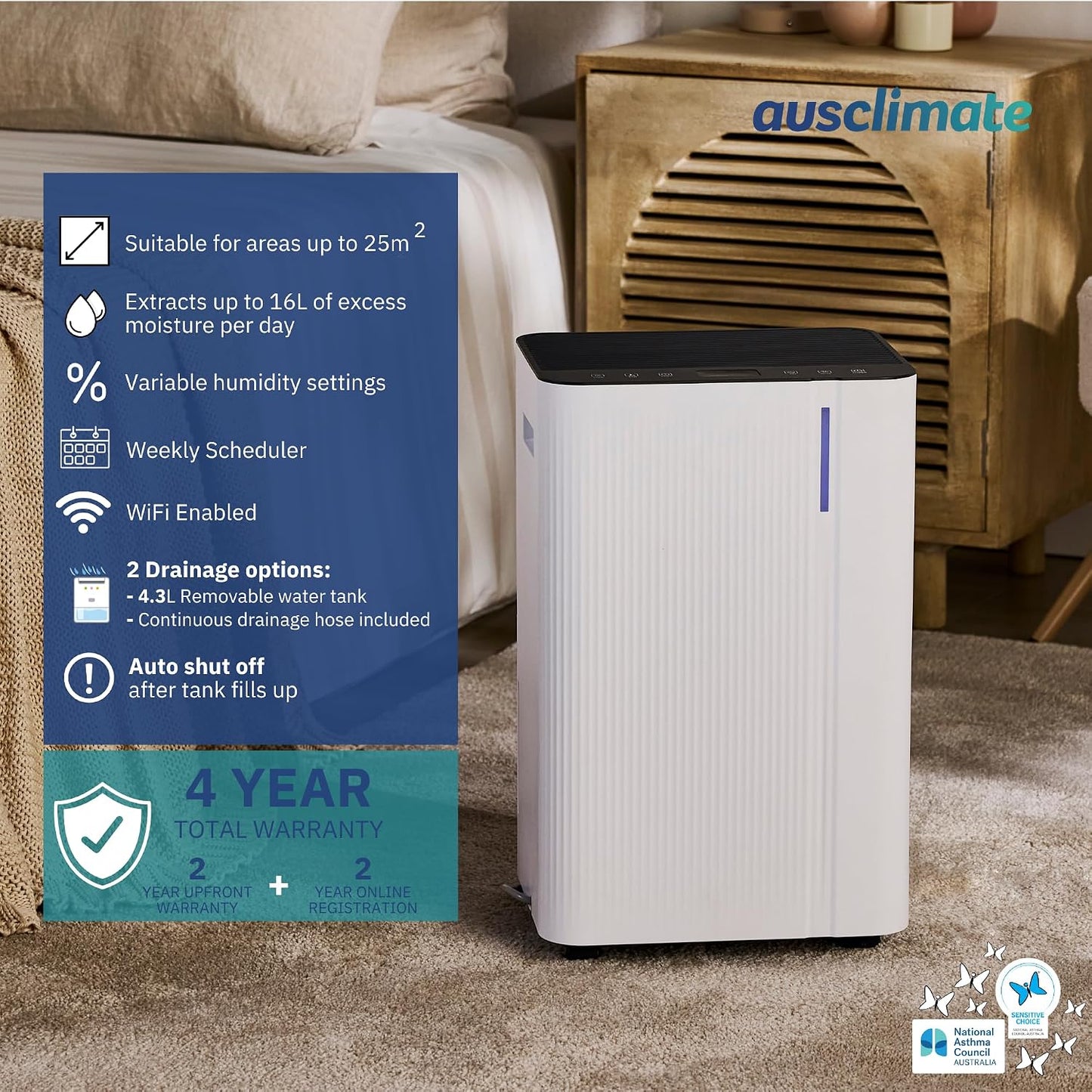 Ausclimate Compact+ 16L Dehumidifier with WiFi Control - Excellent Condition
