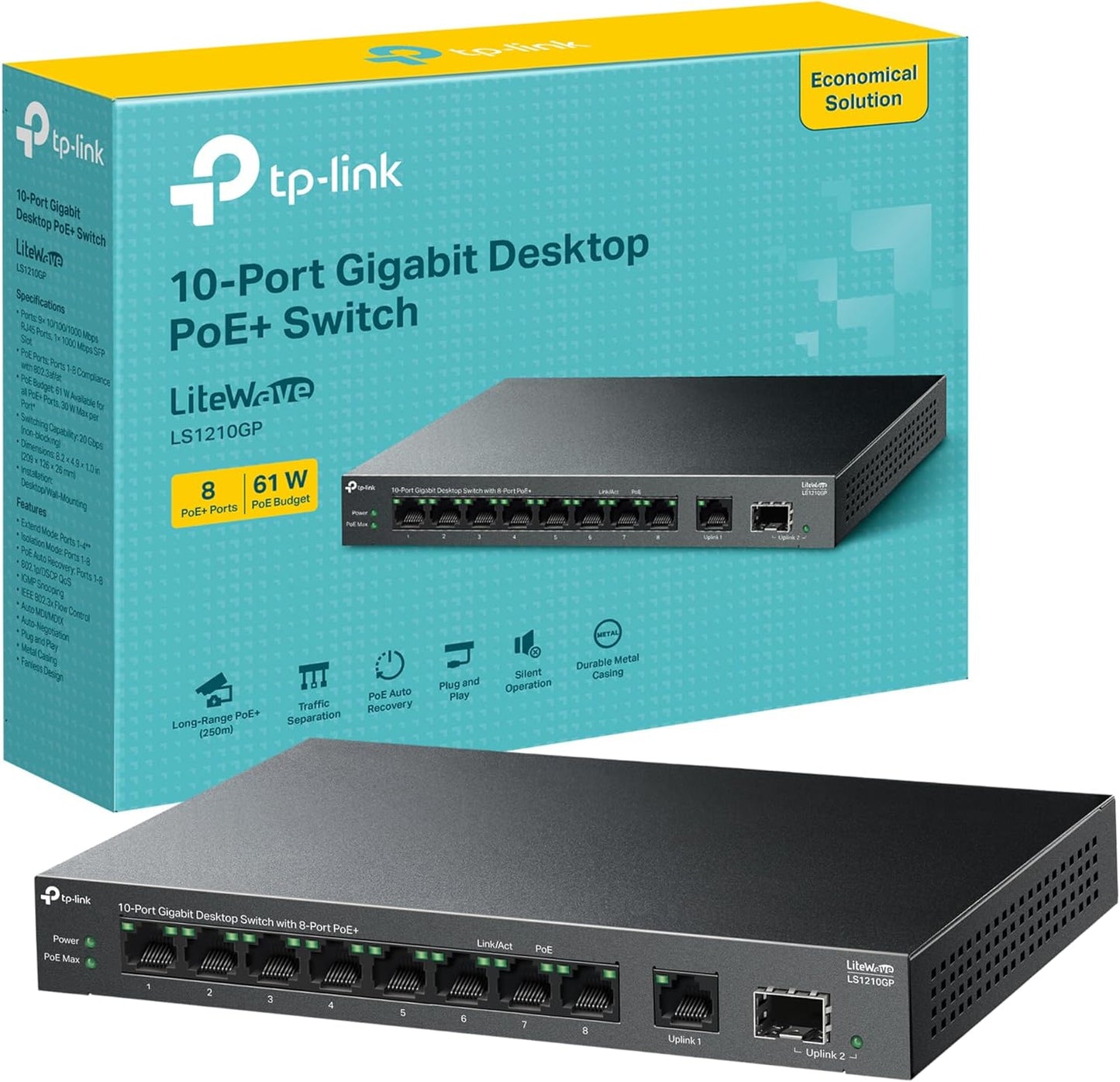 TP-Link LS1210GP 10-Port Gigabit Desktop PoE+ Switch - New Condition