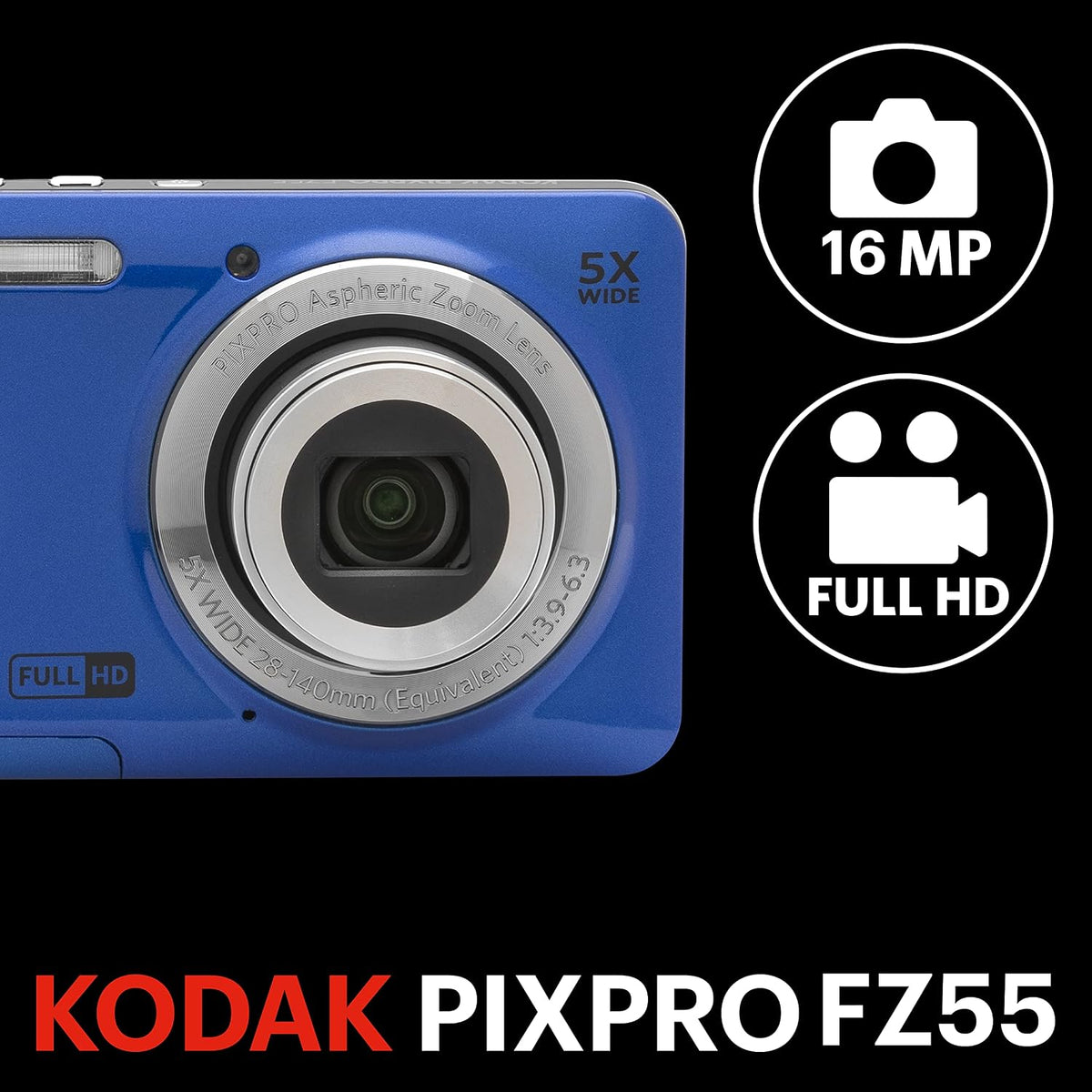 Kodak PIXPRO FZ55 Friendly Zoom 16MP Digital Camera 5x Optical Zoom – Blue - Excellent Condition