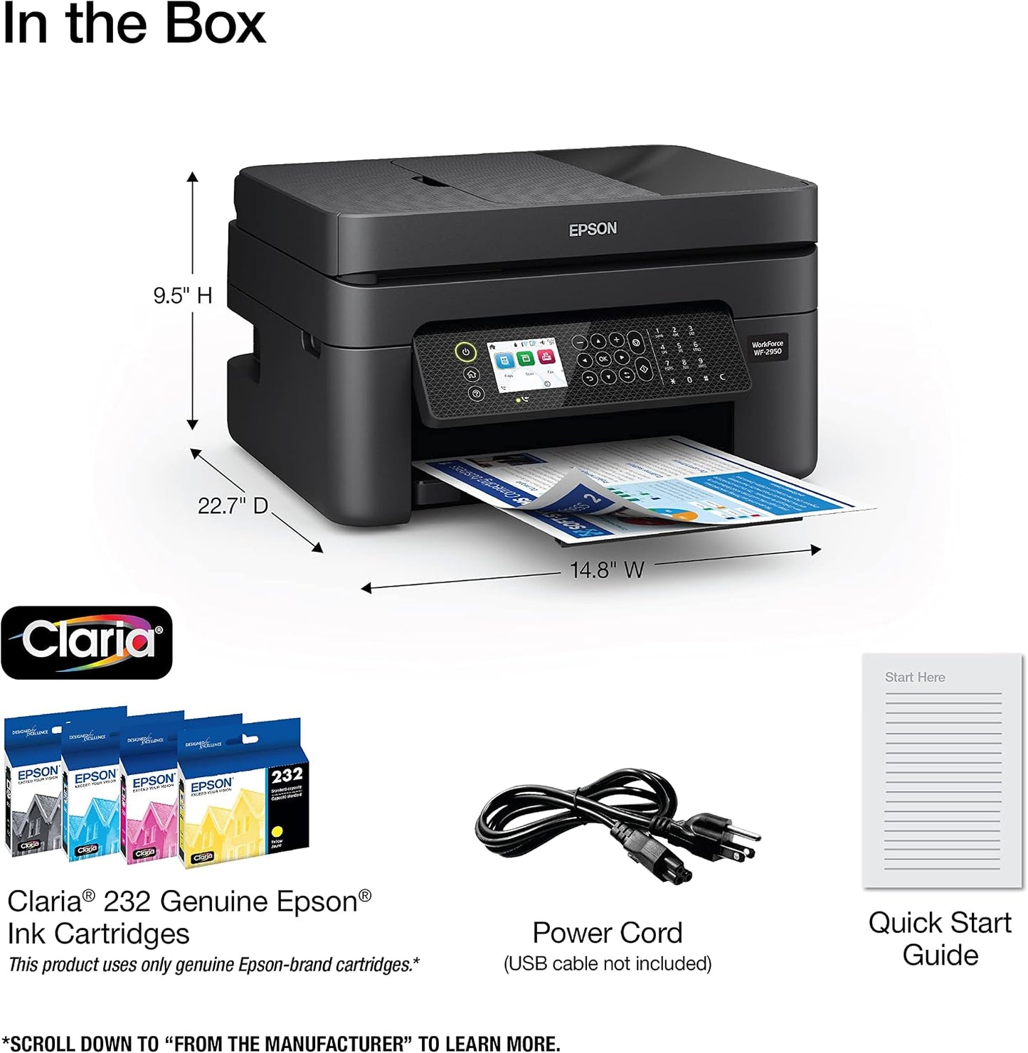 Epson WorkForce WF-2950 Multifunction Wireless Printer with Duplex Printing - New Condition