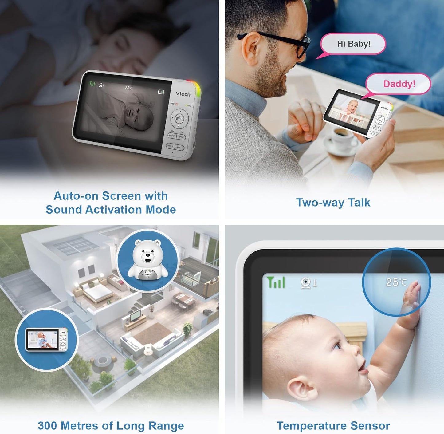 VTech BM5150-BEARN 5" Baby Monitor with 2 Cameras & 2-Way Talk - Good Condition