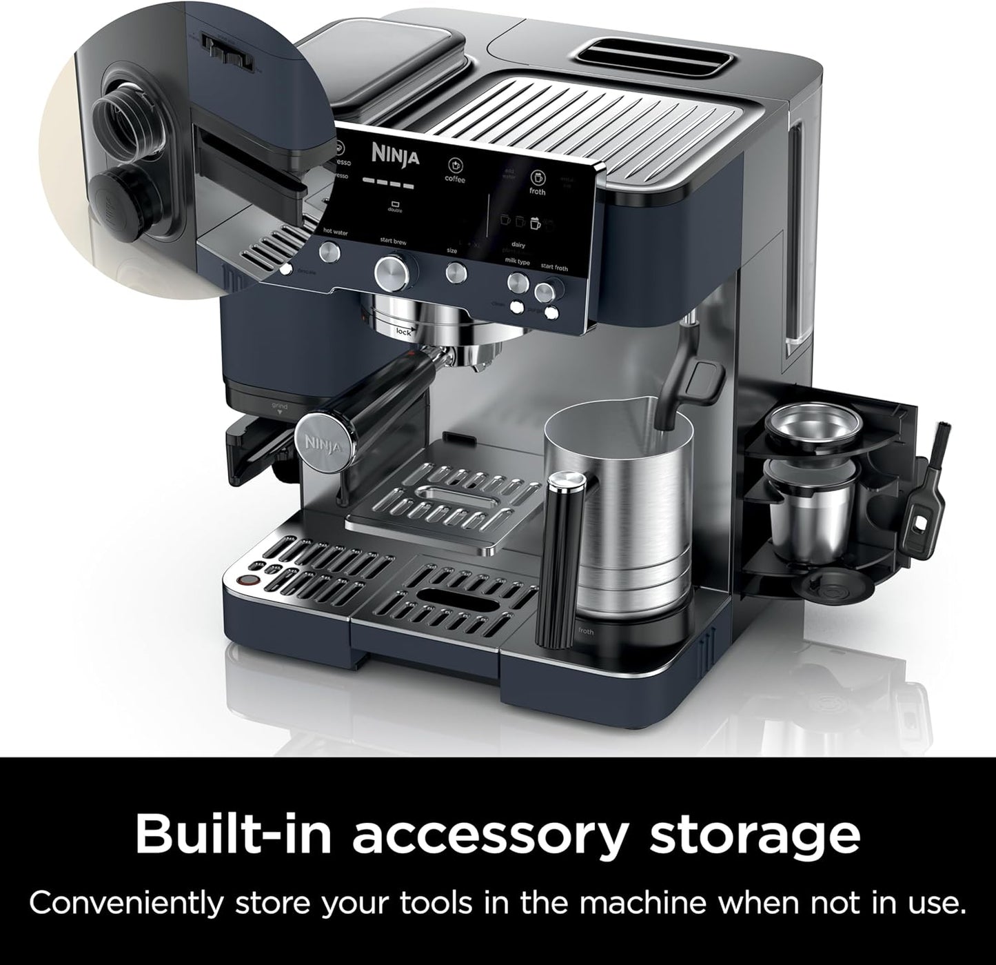 Ninja Luxe Café Premier Espresso Machine, 19 settings, Dual Froth System & assisted tamper, 3 machines in 1, Espresso, filter coffee & built-in grinder & scale - New Condition