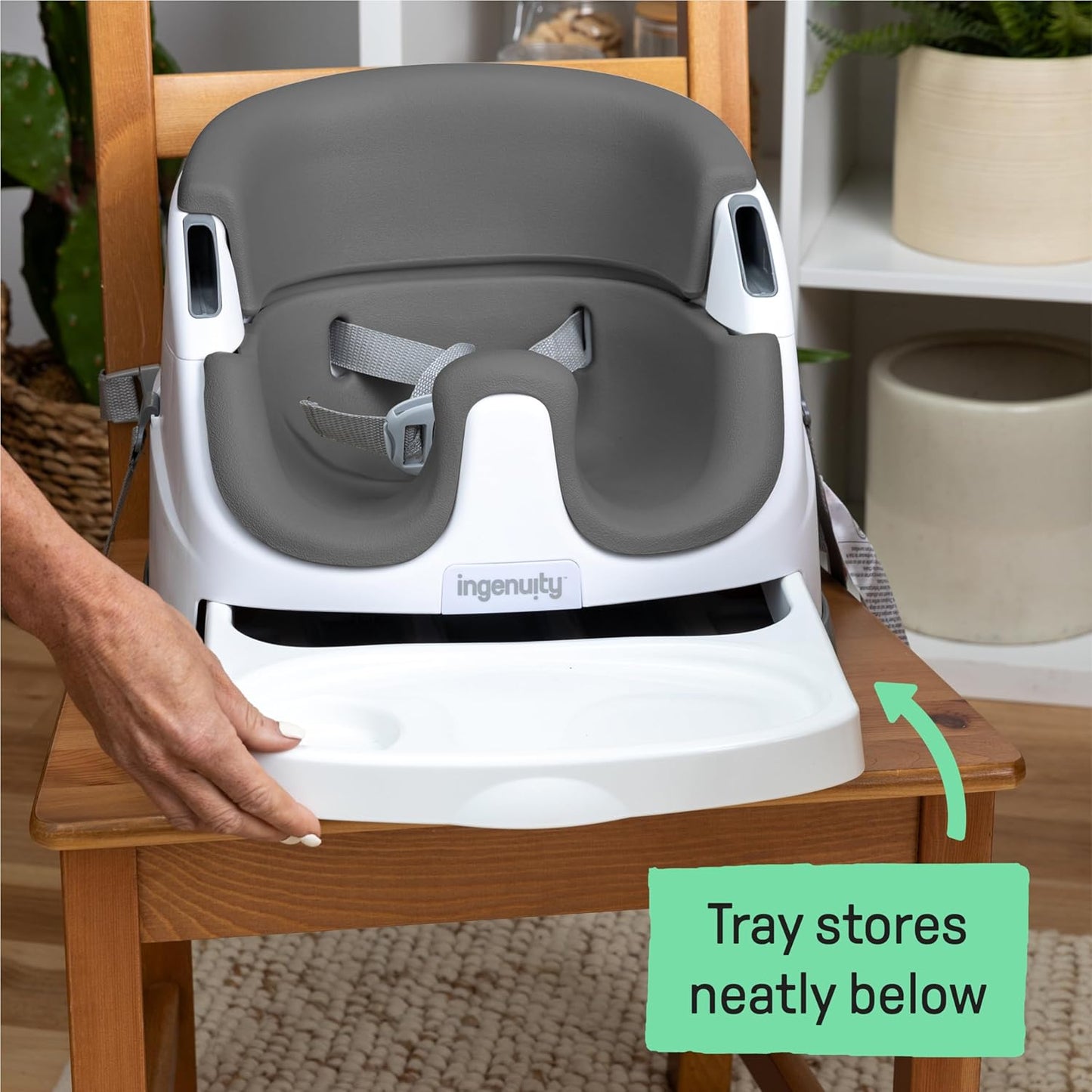 Ingenuity Baby Base 2-in-1 Booster Feeding & Floor Seat with Tray - Slate - New Condition